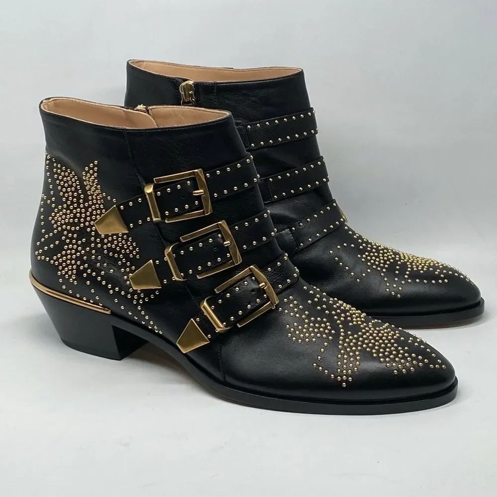 Chloe Susanna Pointed-Toe Studded Booties size 40
